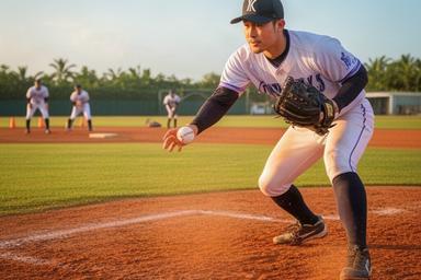 沖縄出身の内野手が春季キャンプのグラウンドで守備練習をする場面